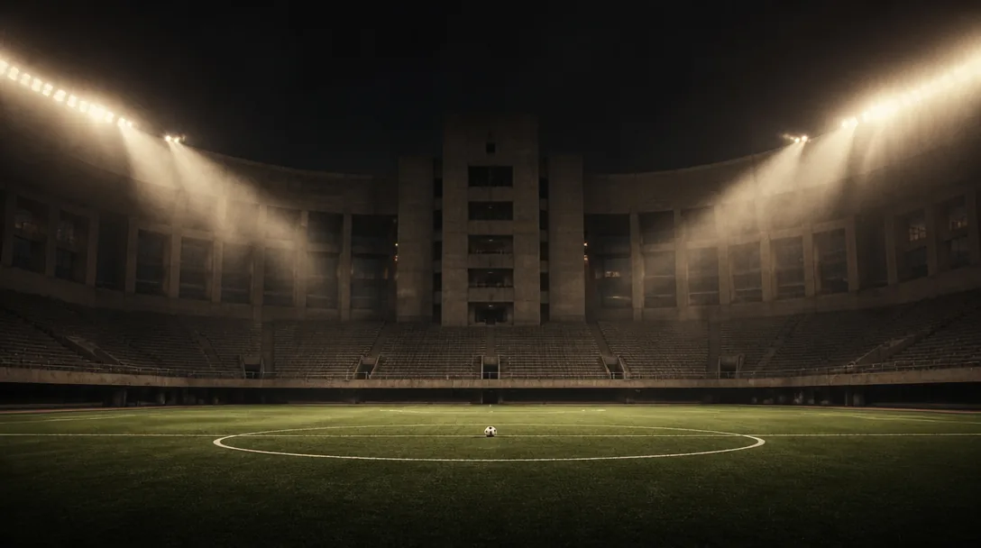 Zlatans karriär i siffror — dramatisk arena med fotbollsspelare i siluett mot strålkastarna