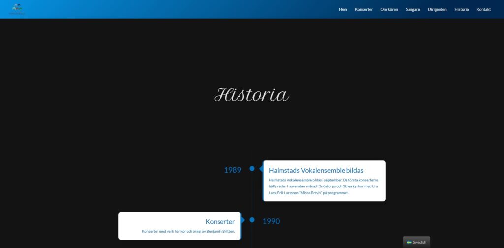 Bild på hemsida från Halmstads Vokalensamble historia.