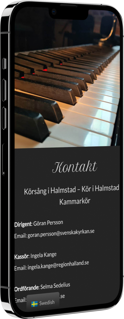 Exempel på responsiv hemsida från Halmstads Vokalensamble.